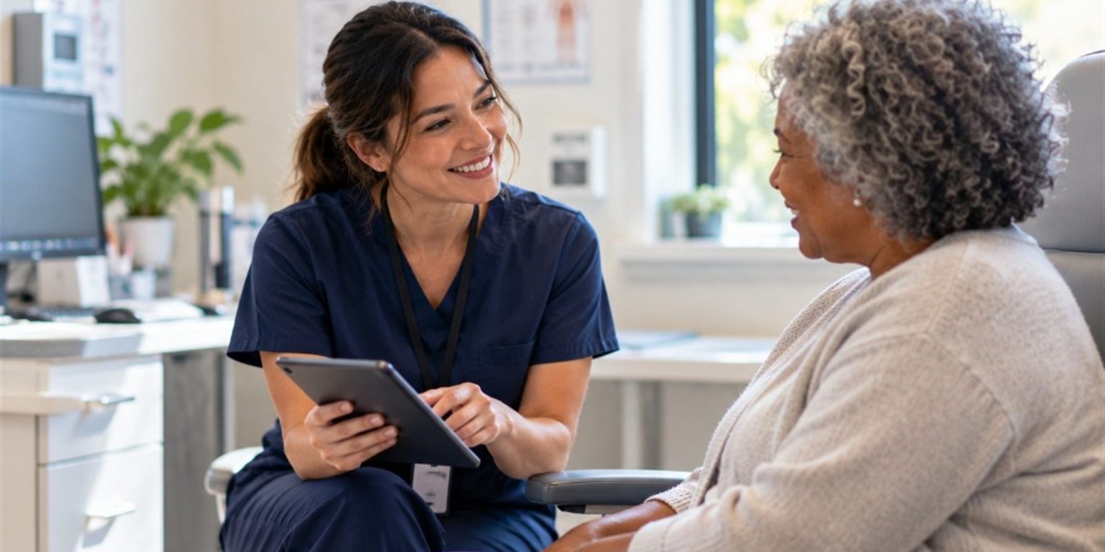 Clinician reviewing a visit with a patient